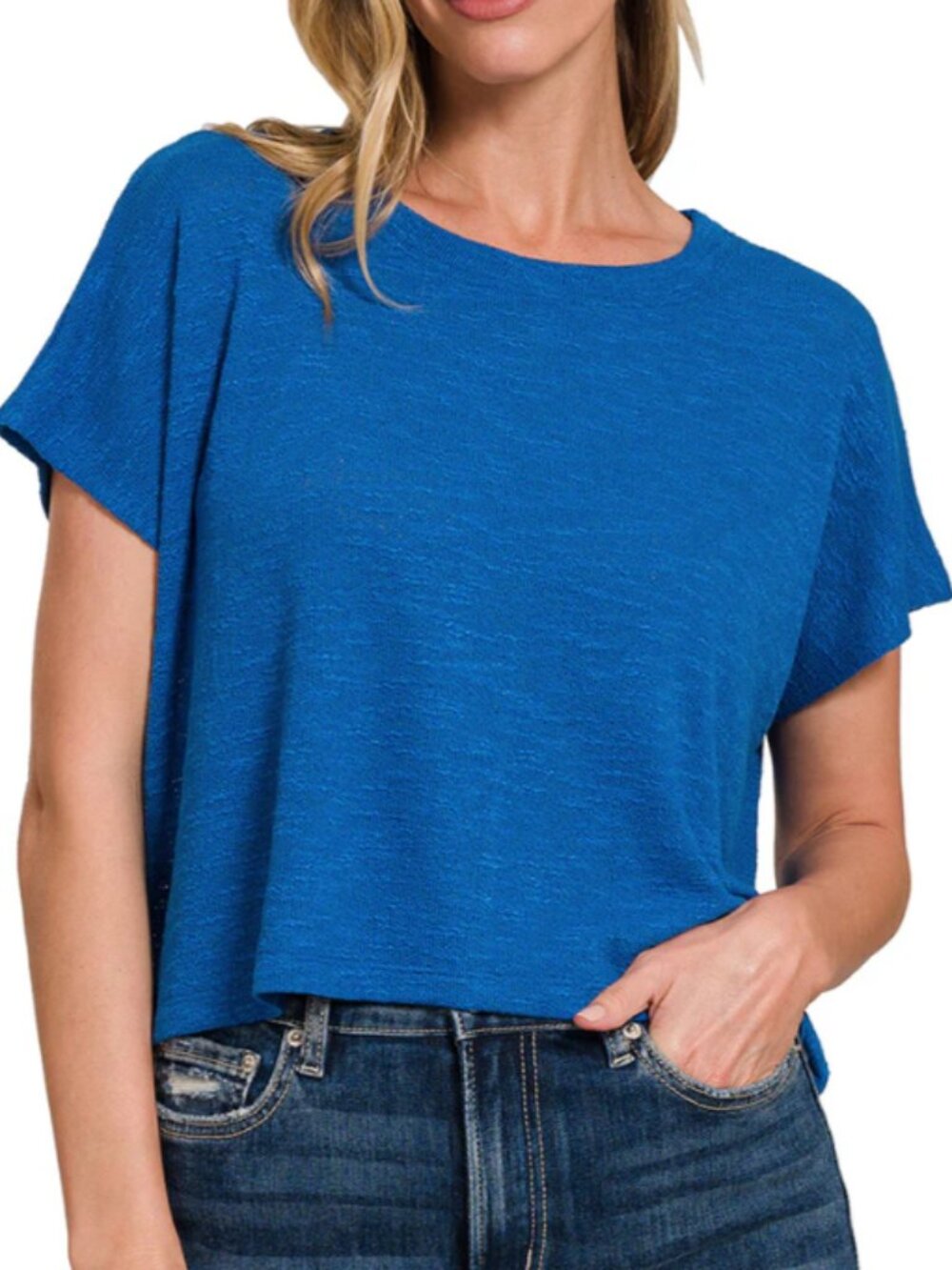 Zenana Slub Hacci Cropped Top NEW Classic Blue